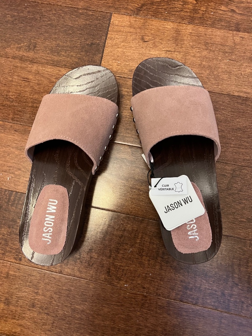Jason Wu Suede Slide Sandals in Dusty Rose and Brown